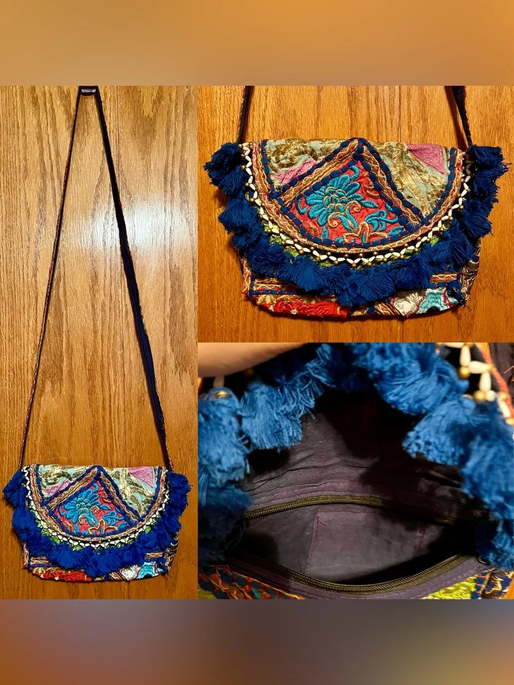 Bohemian Embroidered Crossbody Bag in Navy Blue